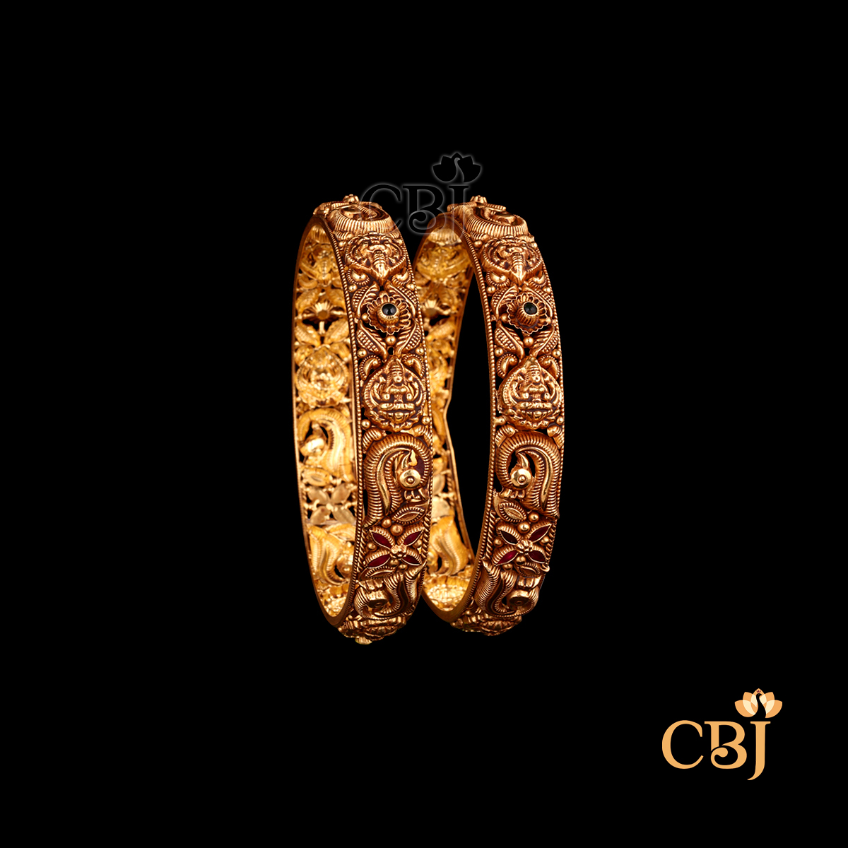 22K gold Nakshi Delicate Bangles 7 with temple handwork