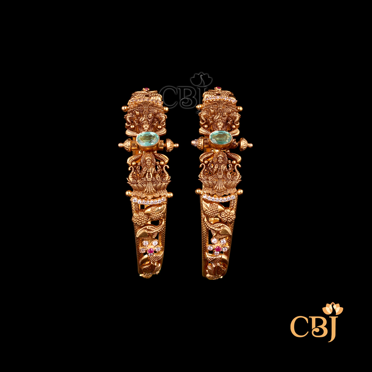 22K gold Nakshi Classic Bangles 8 with temple handwork, antique finish, elegant, 30.61g