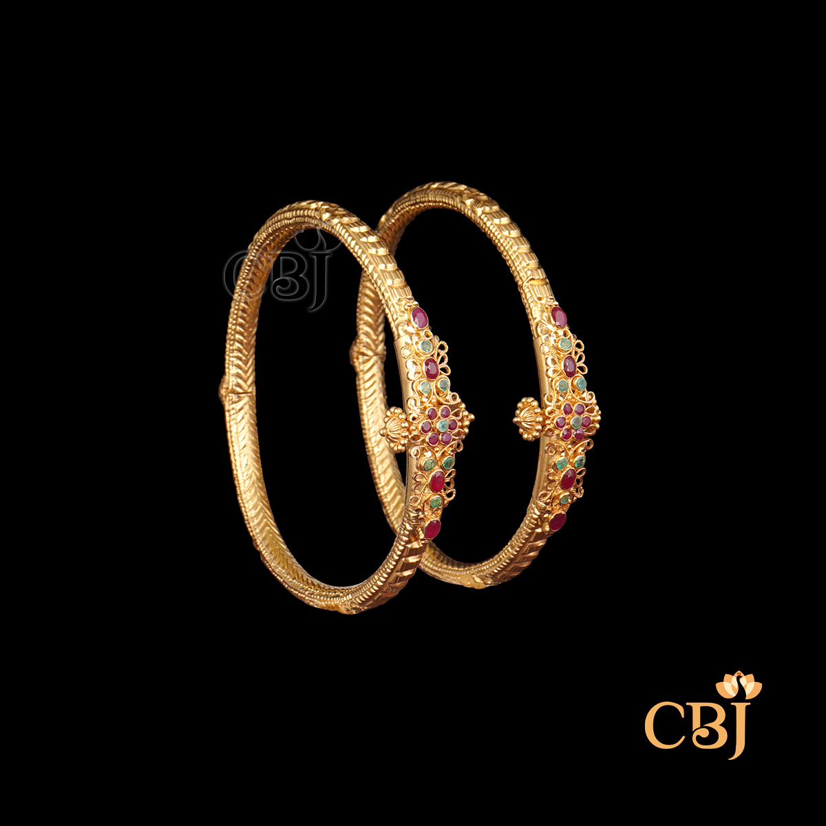 22K gold Nakshi Feather Bangles 11 with temple handwork