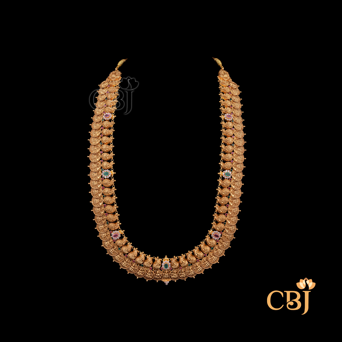 54 grams lightweight Kasumala gold necklace with aligned coin motifs and traditional design pattern.