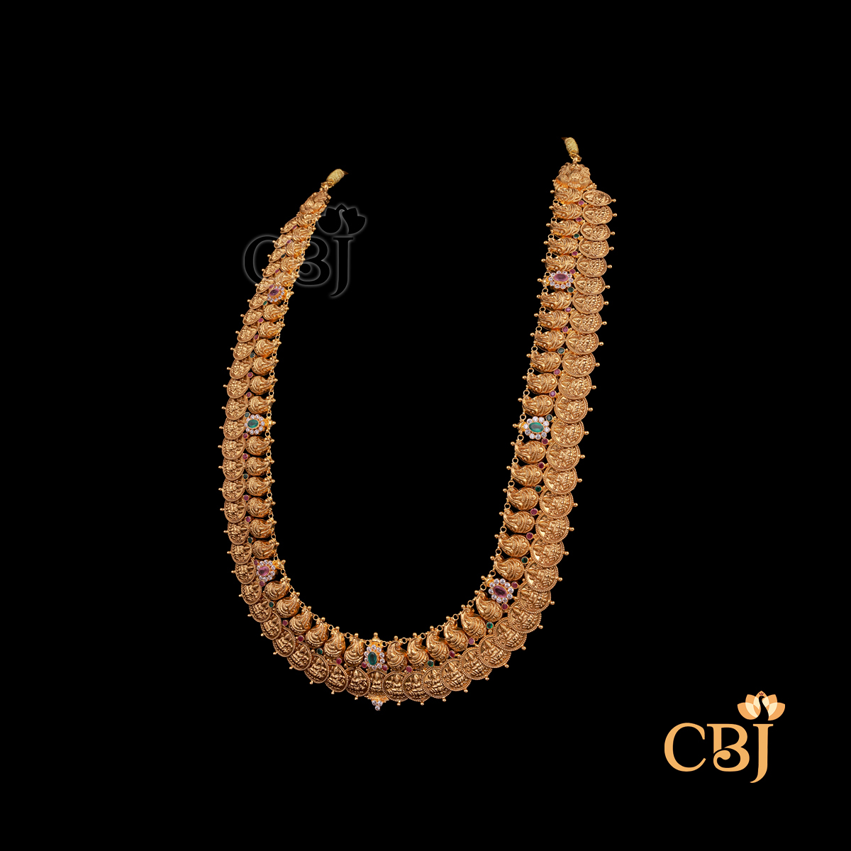 54 grams lightweight Kasumala gold necklace with aligned coin motifs and traditional design pattern.