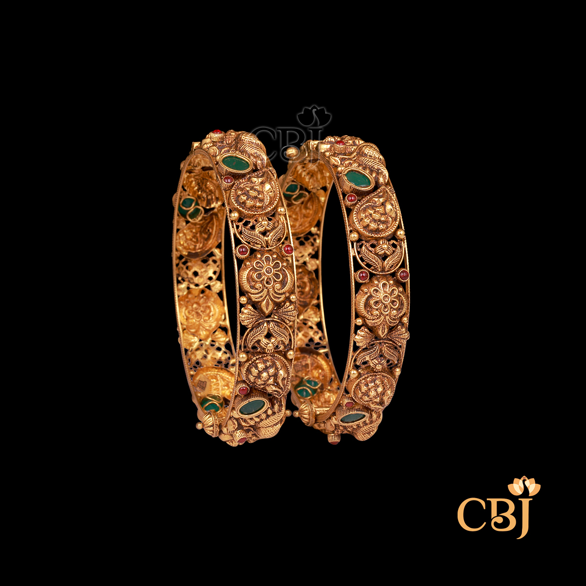 37 grams antique gold bangles with intricate traditional detailing and a deep antique gold finish.