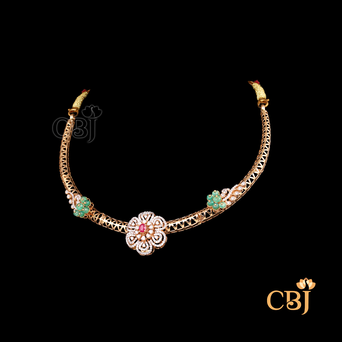 Side view of 18 Gram CZ Short Gold Necklace Design