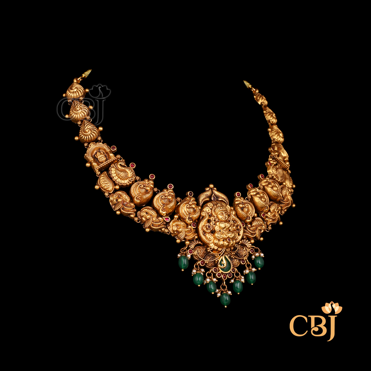 Side view of CBJ's 22 gram Antique Bridal Lightweight Necklace Design