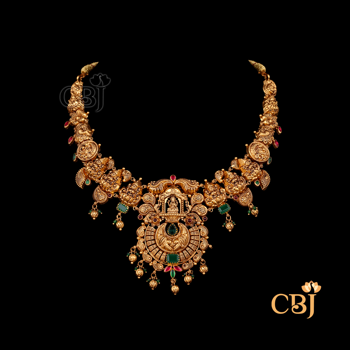 24 grams Antique gold Necklace Design shown as a traditional gold necklace with antique finish, textured surface, and close-fitting neckline style.
