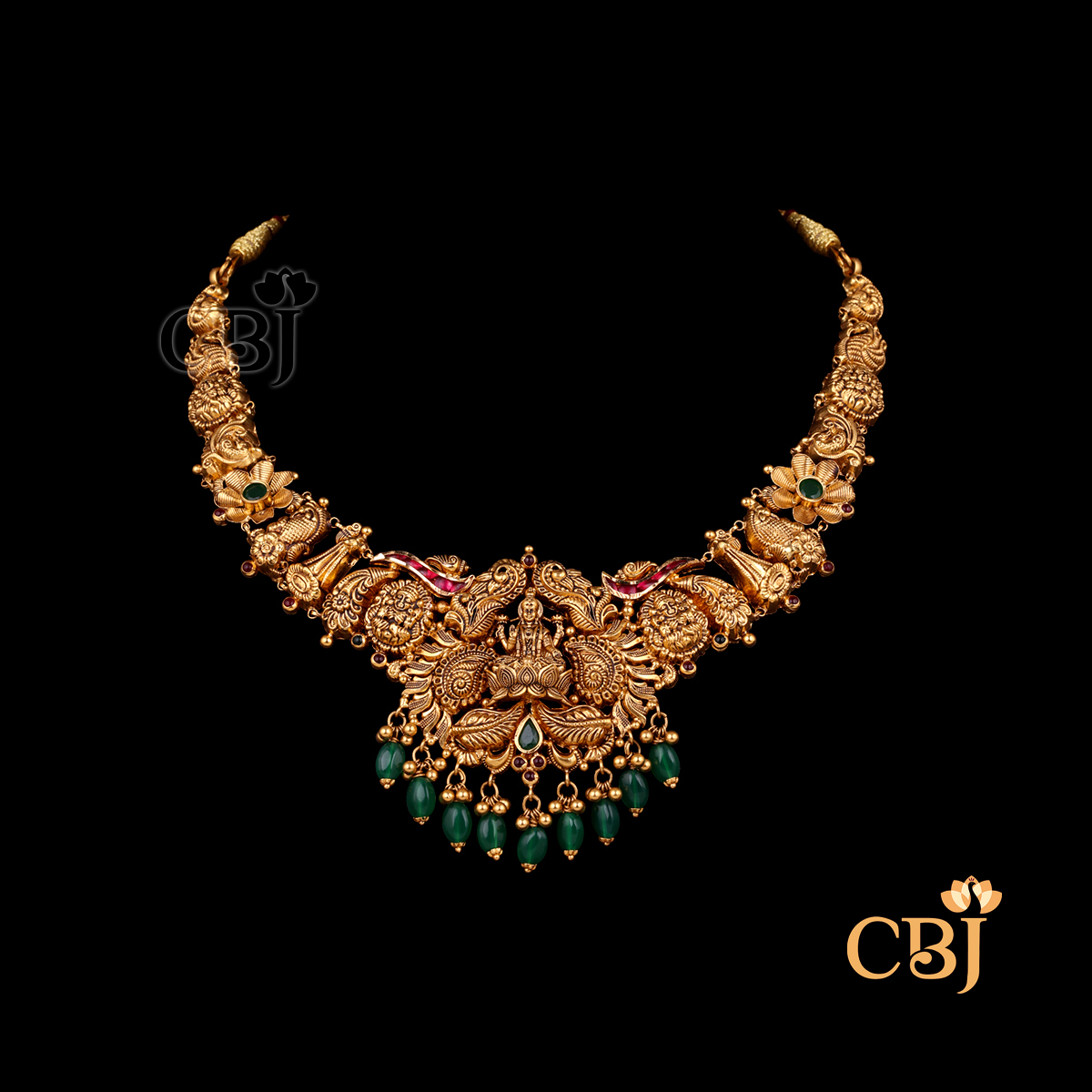 Front view of CBJ's 22 grams Antique gold lightweight Necklace Design 