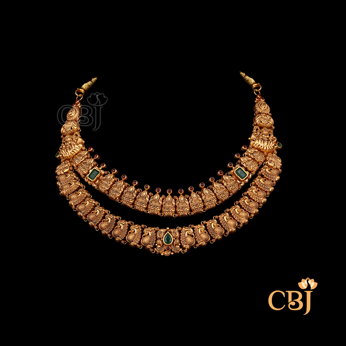 Front view of CBJ's 19 grams lightweight Antique gold Necklace Design