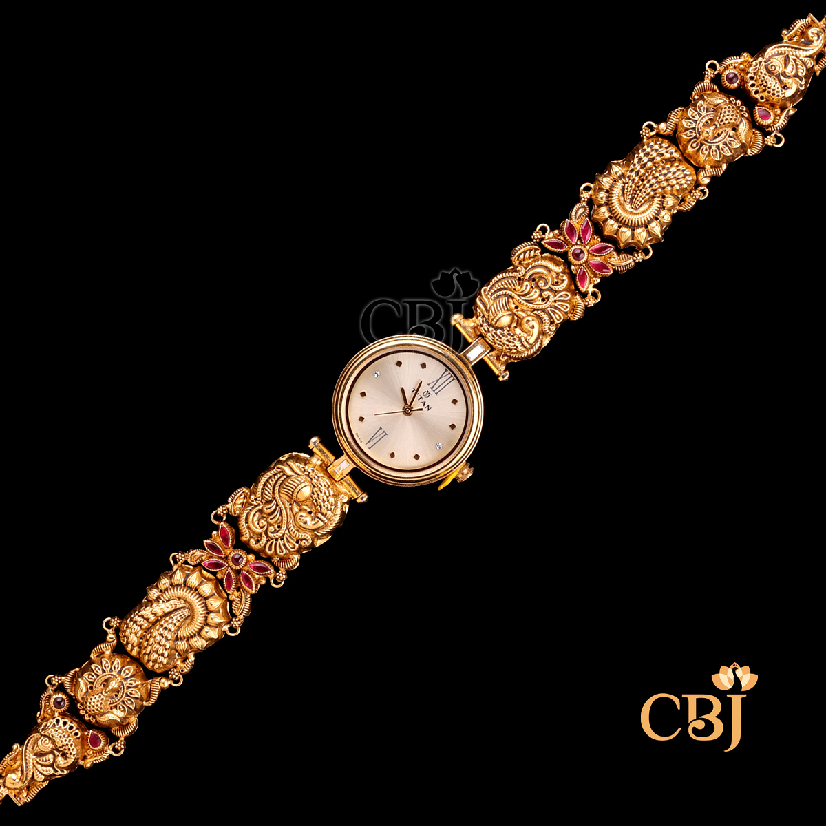 Side view of CBJ's 12 grams lightweight Antique gold Watches Design
