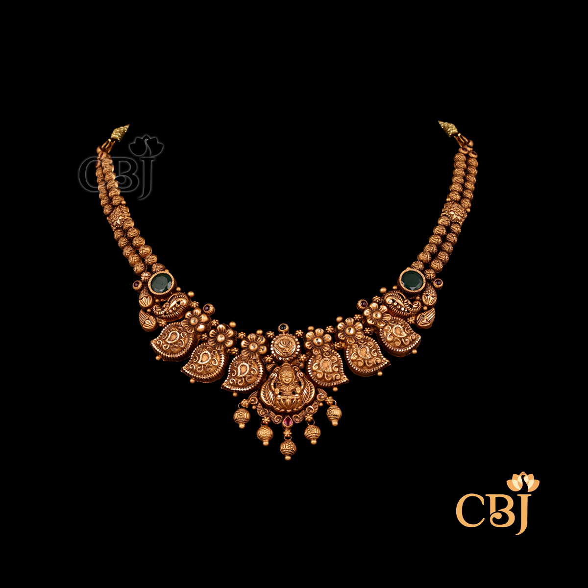 13 grams Antique lightweight short Necklace shown as a small gold necklace with antique texture, patterned detailing, and a close neckline fit.