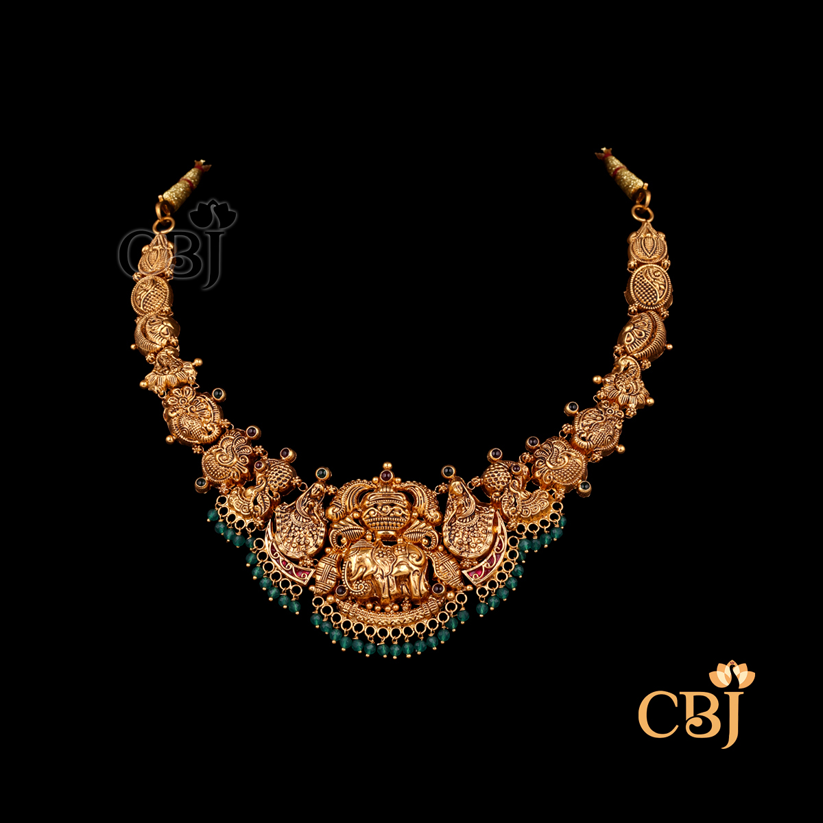 14 grams Antique lightweight short gold Necklace Design shown as a short gold necklace with antique texture, detailed patterns, and a close neckline fit.