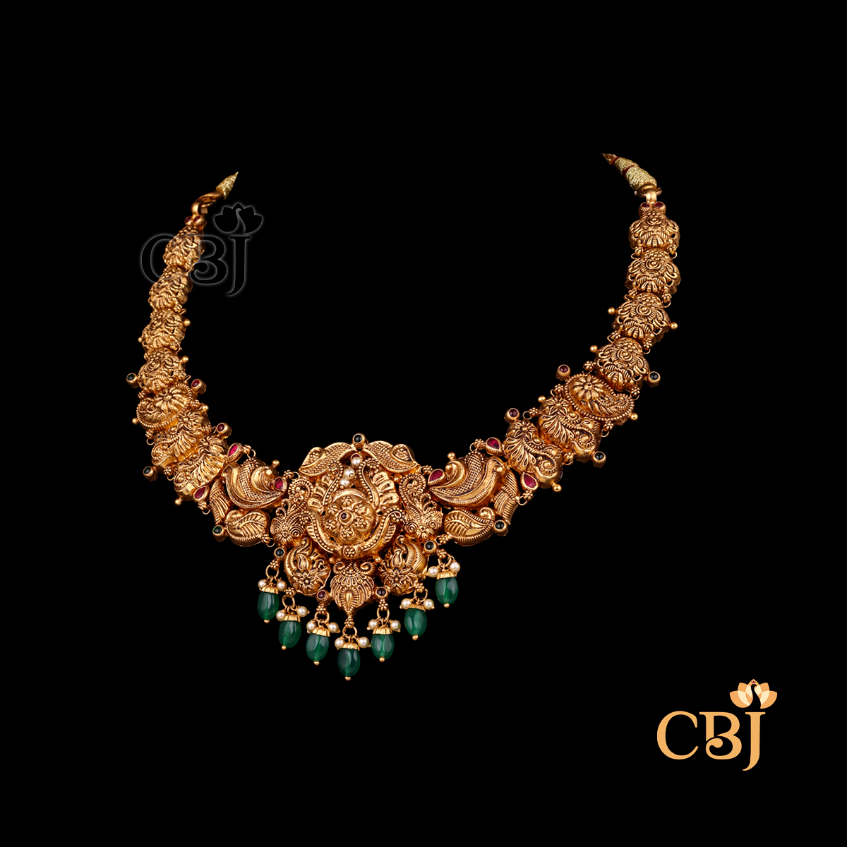19 gram Antique lightweight gold Necklace Design shown as a short gold necklace with antique texture