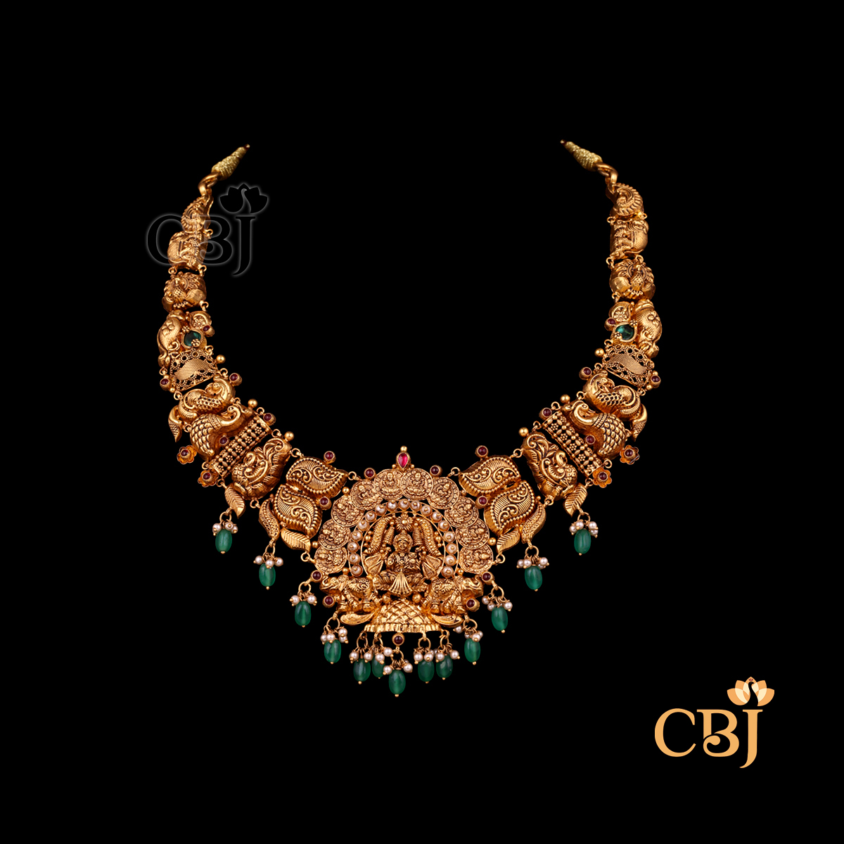 25 grams Antique lightweight short gold Mango Necklace Design shown as a traditional gold necklace with mango-shaped motifs, antique texture, and a close neckline fit.