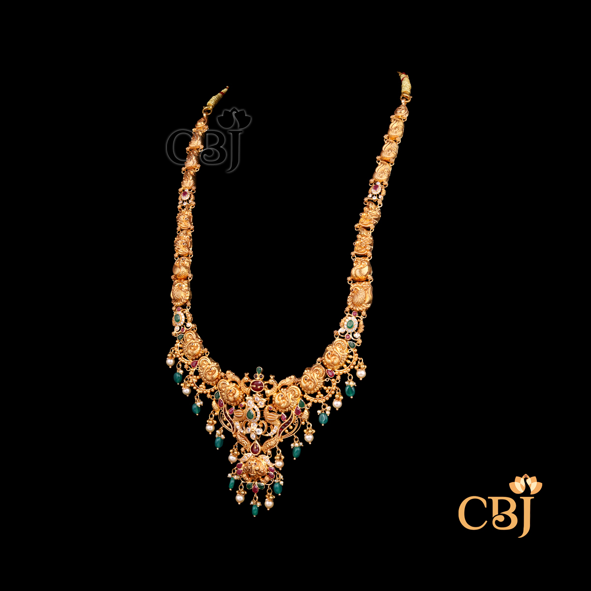 37 grams Long haram necklace shown as a long gold necklace with extended chain design